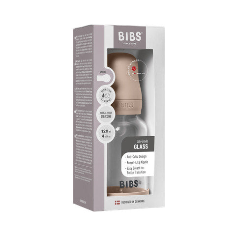 BIBS Glass Baby Bottle Round Latex 120 ml (0 - 3M Blush)