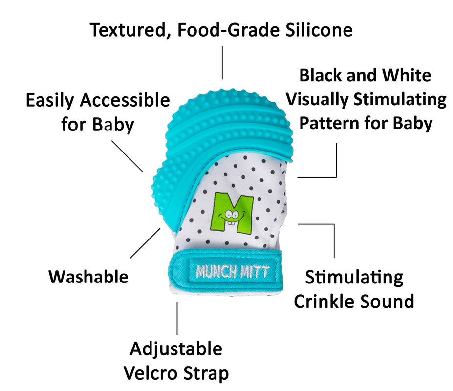 Malarkey kids Munch Mitt Teething Mitten -Polka dots -Aqua Blue