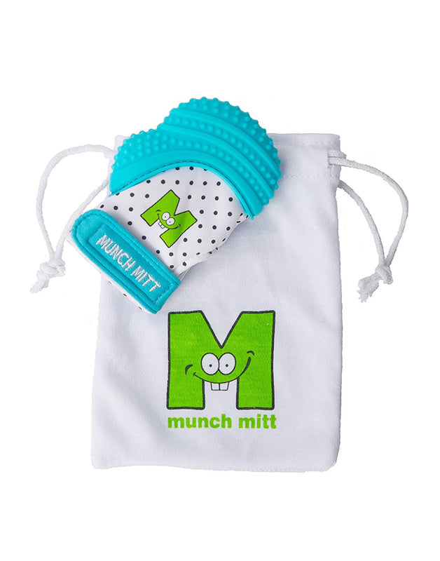Malarkey kids Munch Mitt Teething Mitten -Polka dots -Aqua Blue