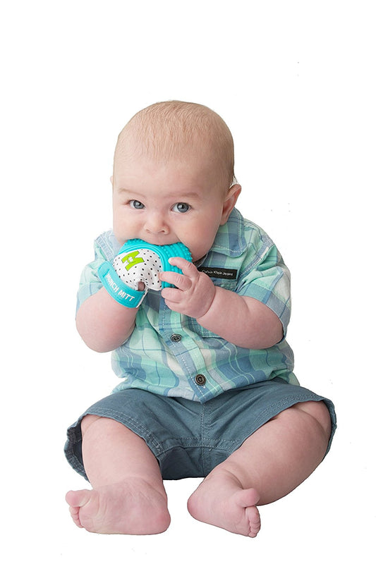 Malarkey kids Munch Mitt Teething Mitten -Polka dots -Aqua Blue