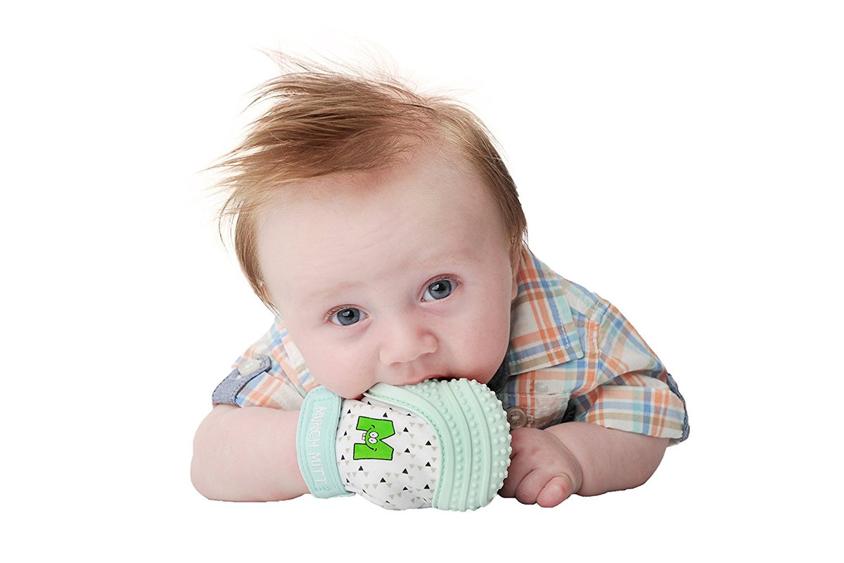 Malarkey Kids Munch Mitt Teething Mitten -Triangles -Mint Green