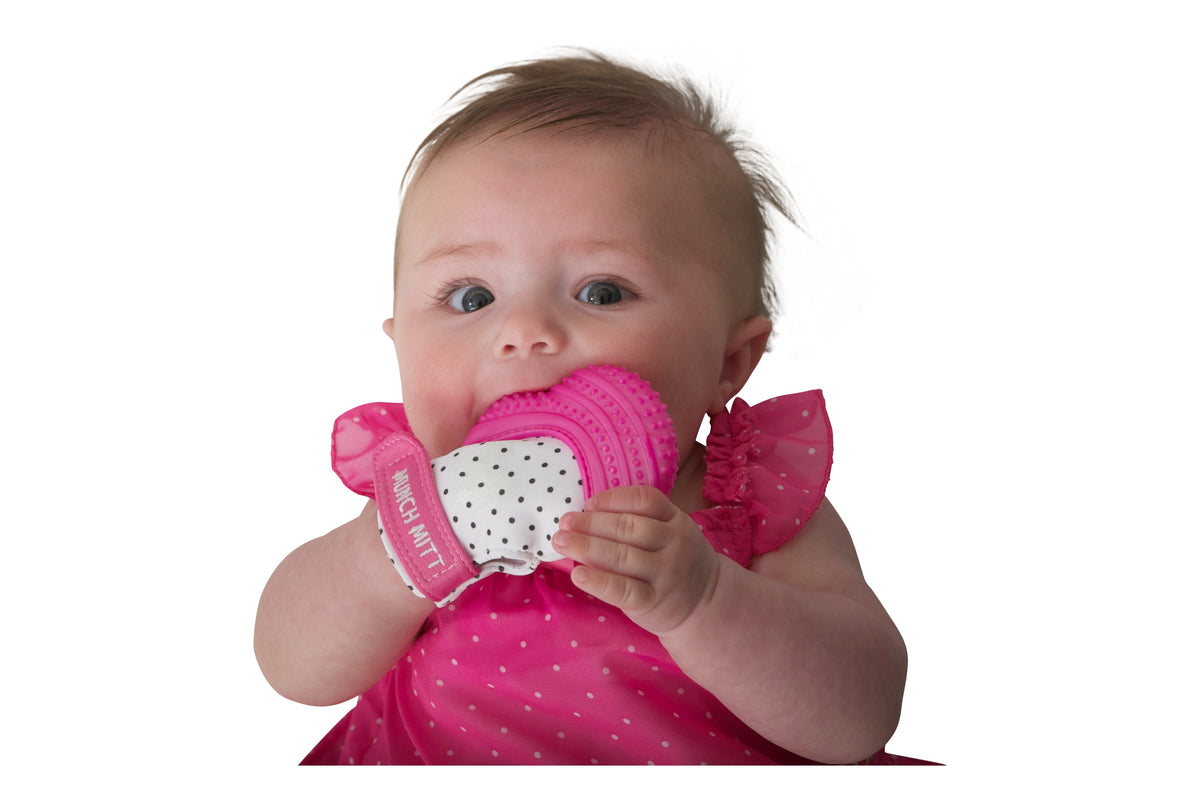 Malarkey Kids Munch Mitt Teething Mitten -Polka dots -Pink