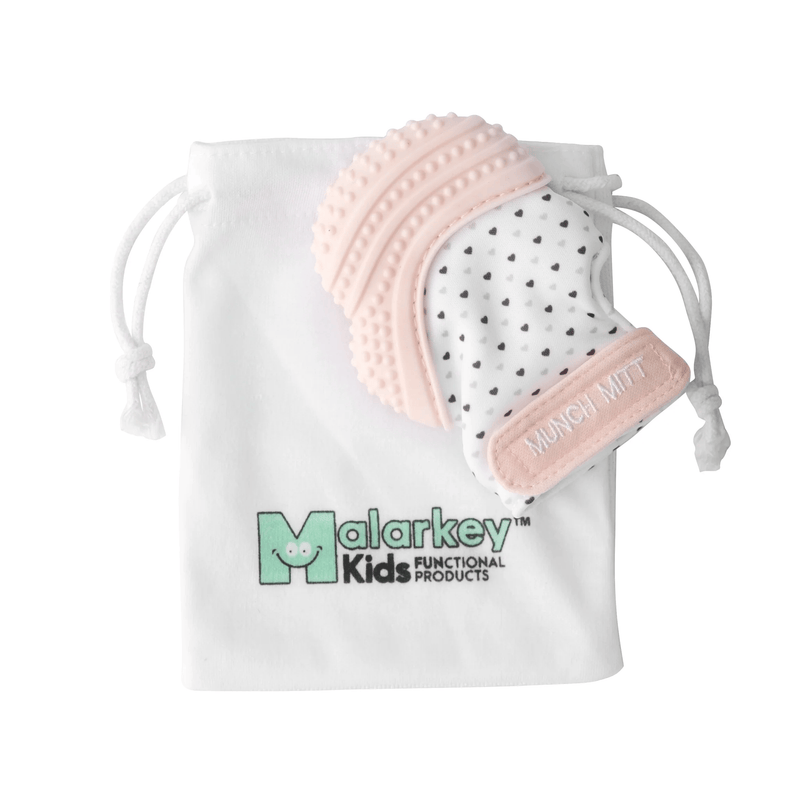 Malarkey Kids Munch Mitt Teething Mitten -Hearts -Pastel Pink