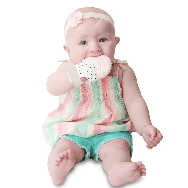 Malarkey Kids Munch Mitt Teething Mitten -Hearts -Pastel Pink