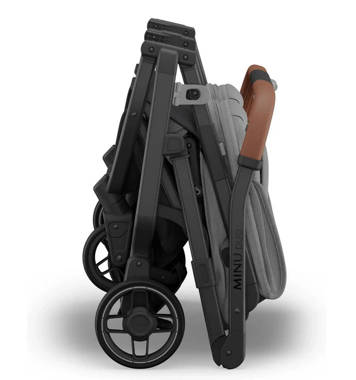 UPPAbaby Minu Duo Stroller Greyson Charcoal Mélange Carbon Frame Saddle Leather