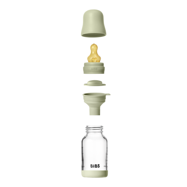 BIBS Glass Baby Bottle Round Latex 120 ml (0 - 3M Sage)