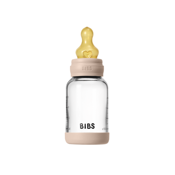 BIBS Glass Baby Bottle Round Latex 120 ml (0 - 3M Blush)