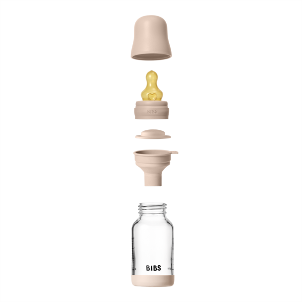 BIBS Glass Baby Bottle Round Latex 120 ml (0 - 3M Blush)