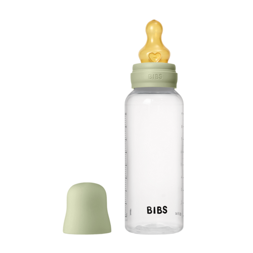 BIBS Glass Baby Bottle Round Latex 240 ml  (3-6m Sage)