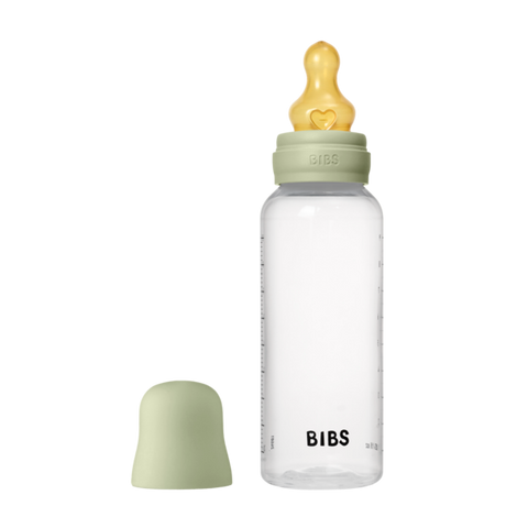 BIBS Glass Baby Bottle Round Latex 240 ml  (3-6m Sage)
