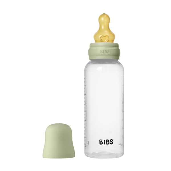 BIBS Glass Baby Bottle Round Latex 240 ml (3-6m Sage)