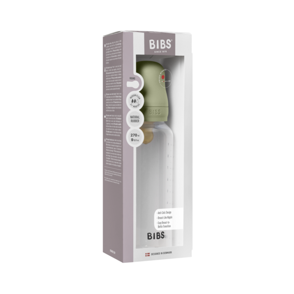 BIBS Glass Baby Bottle Round Latex 240 ml (3-6m Sage)