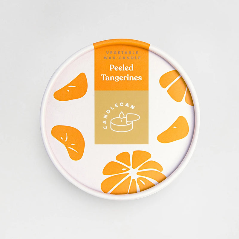 Adorable Gourmet Food Candle - Candlecan Peeled Tangerines Candle Hand in white background