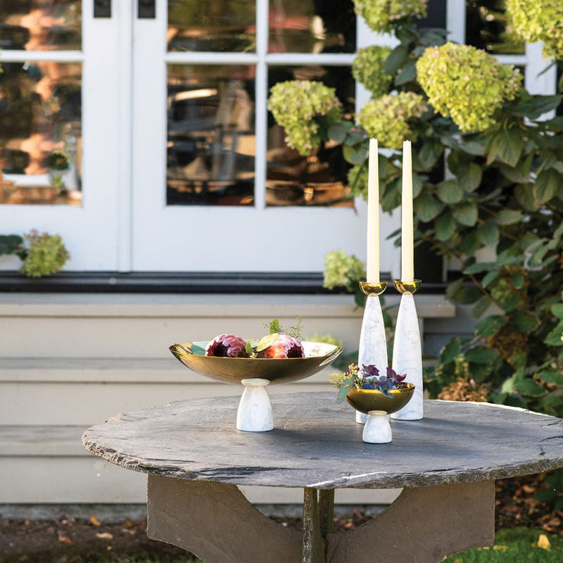 Fruits in a Coluna Bowl on a table outside - Golden color - By Anna New York