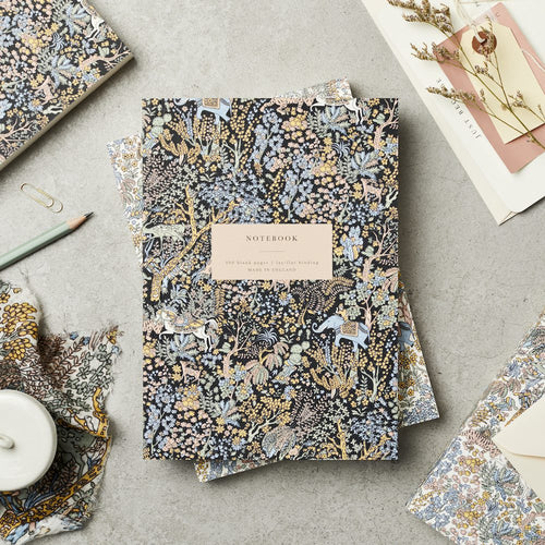 Katie Leamon Lay Flat Notebook in Rose & Forest black with Black Pencil Set