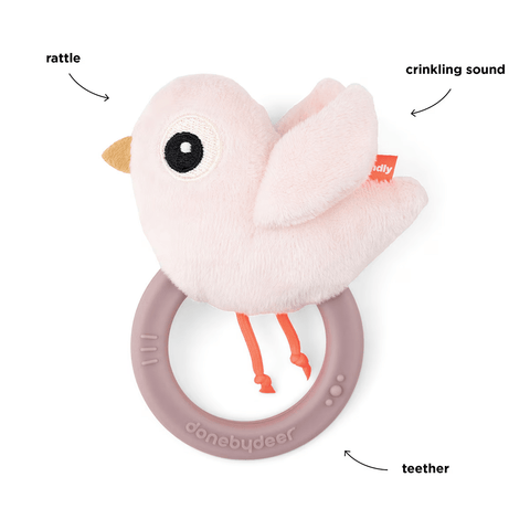Done By Deer Sensory Rattle W/Teether Birdee Powder