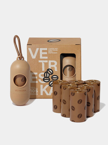 أكياس كوفي بتصميم حبوب القهوة للتخلص من فضلات الحيوانات الأليفة (1 موزع + 7 لفافات)