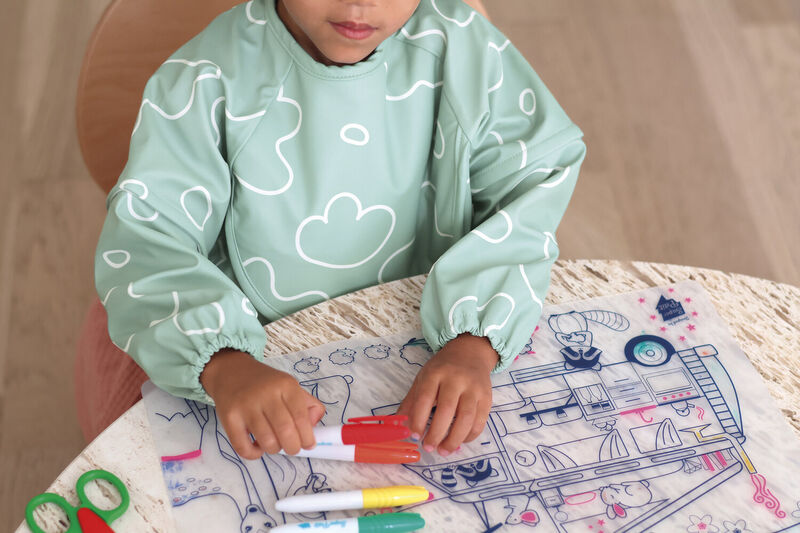 Beaba 2in1 Bib With Removable Sleeves Sage Green