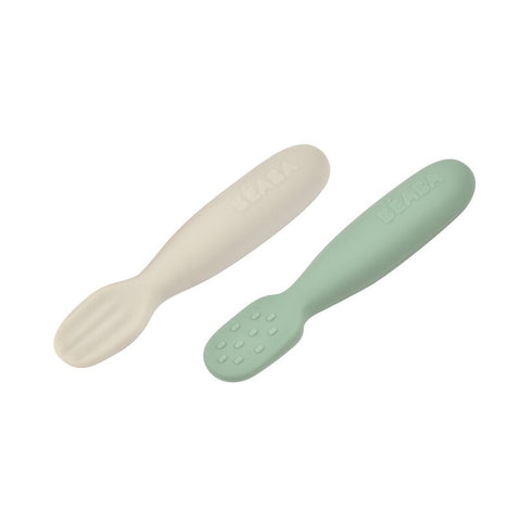 Beaba Set of 2 Silicone Pre Spoons SageGreen VelvetGrey