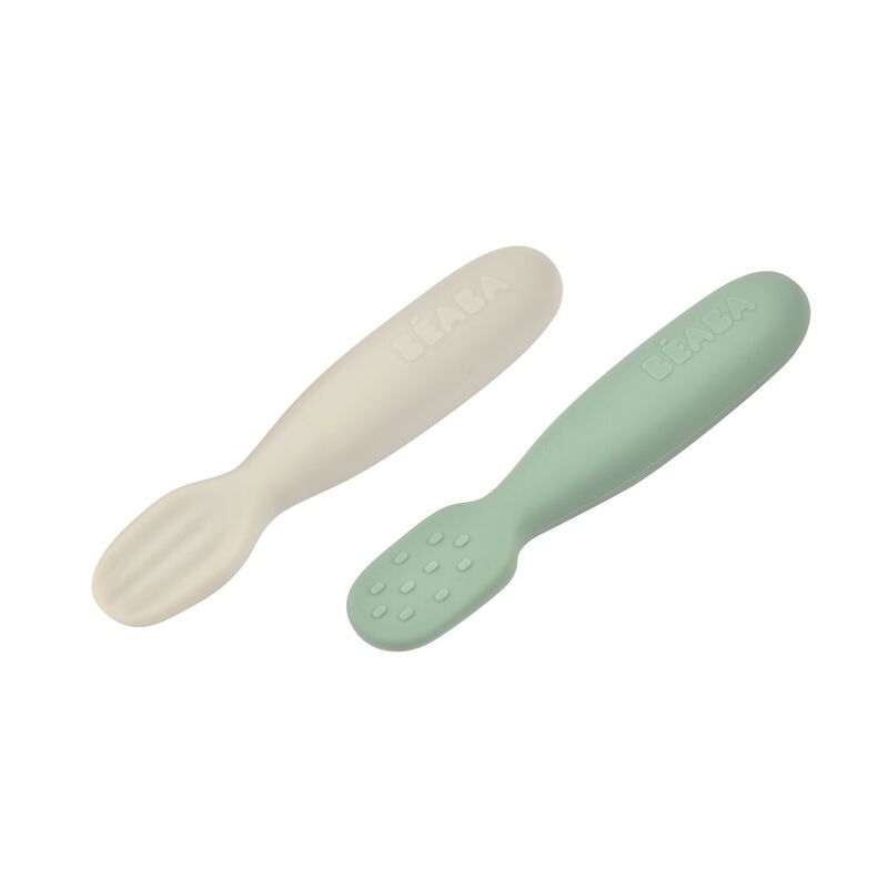 Beaba Set of 2 Silicone Pre Spoons SageGreen VelvetGrey