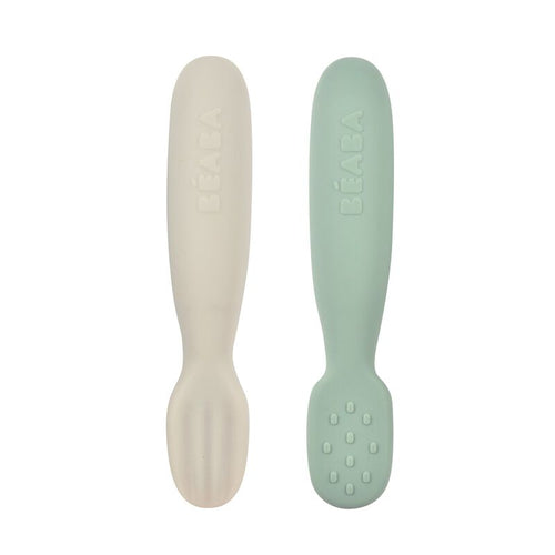 Beaba Set of 2 Silicone Pre Spoons SageGreen VelvetGrey