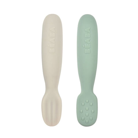 Beaba Set of 2 Silicone Pre Spoons SageGreen VelvetGrey