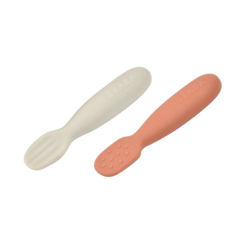 Beaba Set of 2 Silicone Pre Spoons Terracotta VelvetGrey