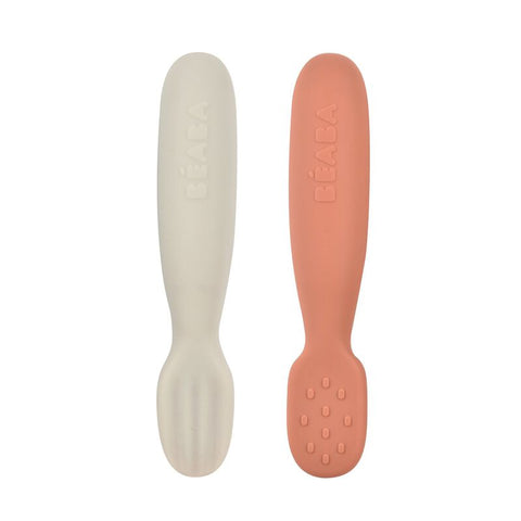 Beaba Set of 2 Silicone Pre Spoons Terracotta VelvetGrey