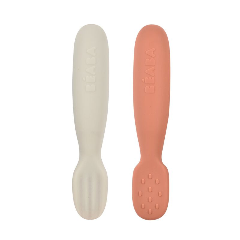 Beaba Set of 2 Silicone Pre Spoons Terracotta VelvetGrey