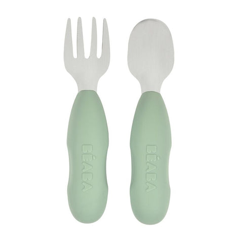 Beaba Set of 2 Stainless Steel Pre Cutlery SageGreen