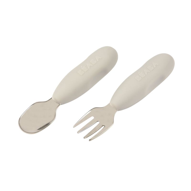 Beaba Set of 2 Stainless Steel Pre Cutlery VelvetGrey