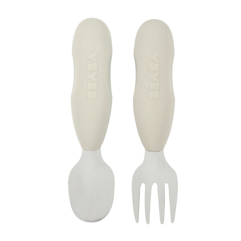 Beaba Set of 2 Stainless Steel Pre Cutlery VelvetGrey
