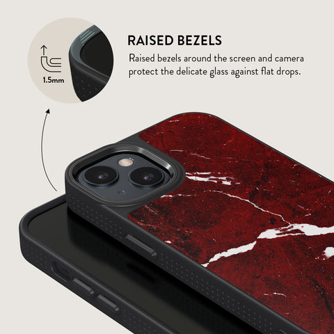 غطاء أيكونك روبي بلون أحمر رخامي من نوعية إيليت ماجسيف للآيفون 14 - بإطار أسود للكاميرا