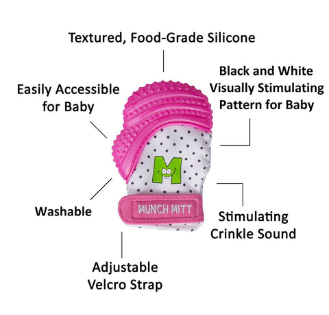 Malarkey Kids Munch Mitt Teething Mitten -Polka dots -Pink