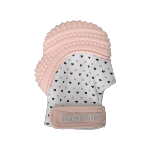 Malarkey Kids Munch Mitt Teething Mitten -Hearts -Pastel Pink