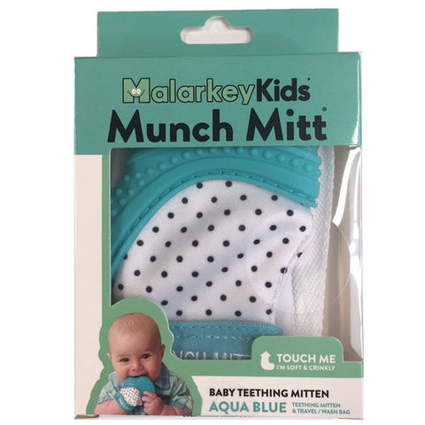 Malarkey kids Munch Mitt Teething Mitten -Polka dots -Aqua Blue