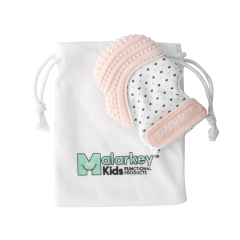 Malarkey Kids Munch Mitt Teething Mitten -Hearts -Pastel Pink