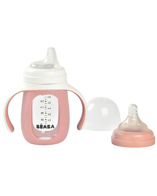Beaba 2-in-1 Learning Bottle 210ml + Silicone Sleeve Old Pink