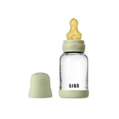 BIBS Glass Baby Bottle Round Latex 120 ml (0 - 3M Sage)