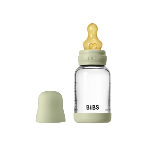 BIBS Glass Baby Bottle Round Latex 120 ml (0 - 3M Sage)
