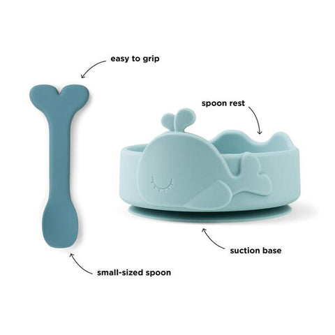 Done By Deer Silicone Stick&Stay Bowl & Baby Spoon Wally Blue