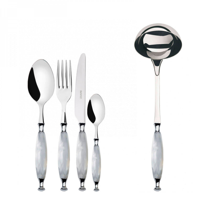 Beautiful Country Chrome Ringed White Cutlery in white background by Casa Bugatti