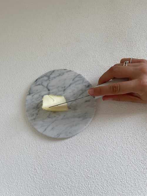 White Carrara Marble Butter Plate with Knife