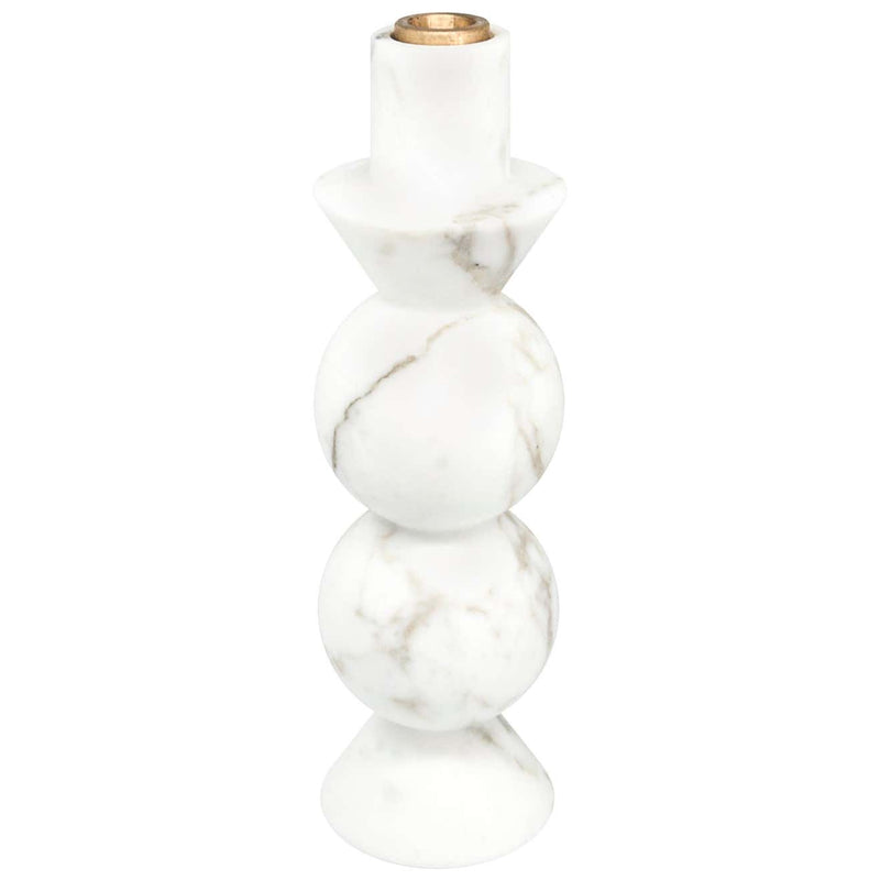 High Rounded Unicolor Candle Holder in White Carrara Marble and Brass