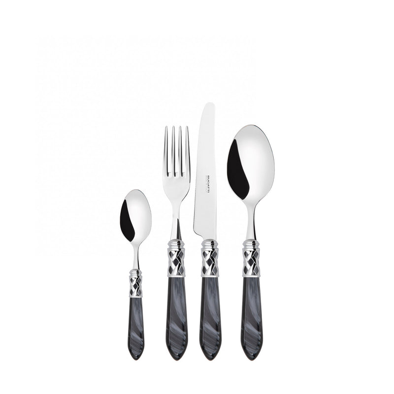  Stylish black cutlery in a white background. Aladdin Chrome Ringed - By Casa Bugatti