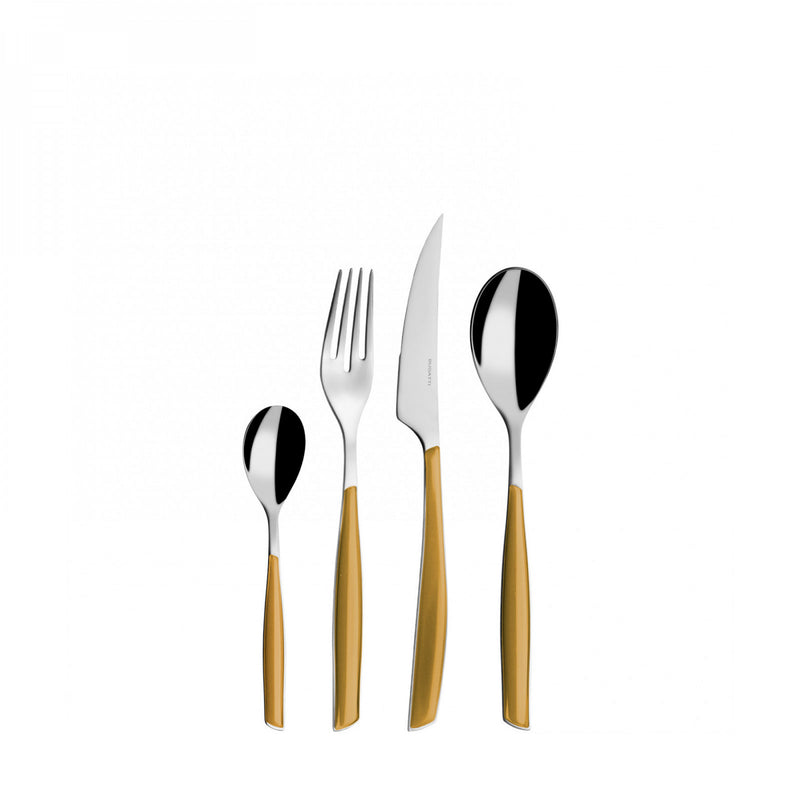Elegant gold cutlery set in white background  - By Casa Bugatti