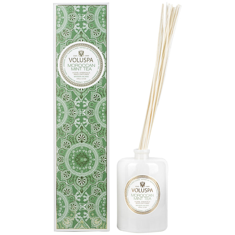 Beautiful Moroccan Mint Reed Diffuser  a white background