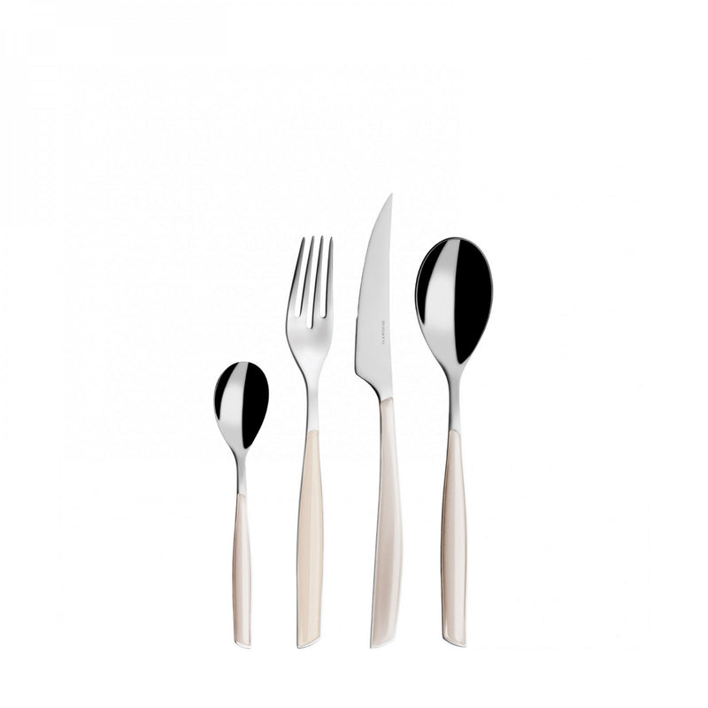 Elegant Ivory color cutlery set in white background Casa Bugatti