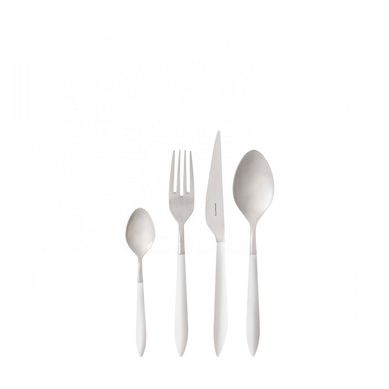 Beautiful White tablespoon, teaspoon, table fork, table knife in white background- Cutlery set by Casa Bugatti