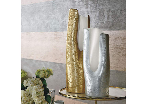 Ceramic Floor Lamp - Interior White, Exterior Gold